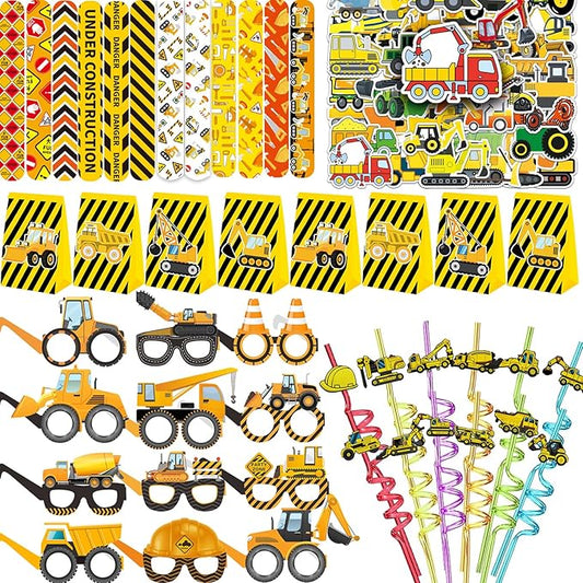 98pcs Construction Party Supplies Reusable Drinking straws Masks