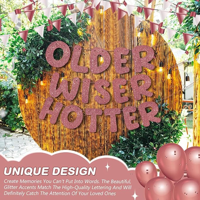 Set of 3 Pre Strung Older Wiser Hotter Glitter Banner Funny