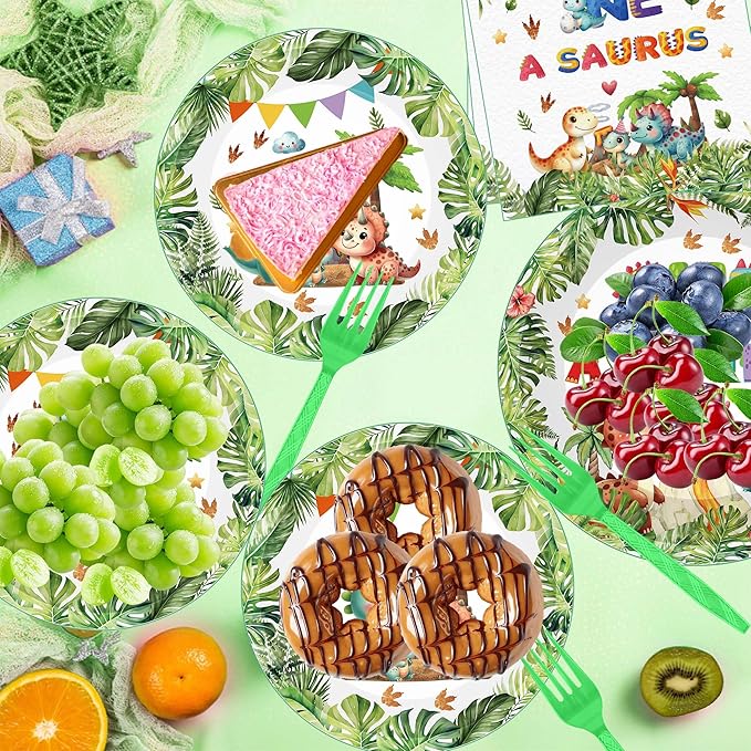 96 Pcs Oneasaurus Birthday Decorations for Boy Dinosaur 1st Birthday