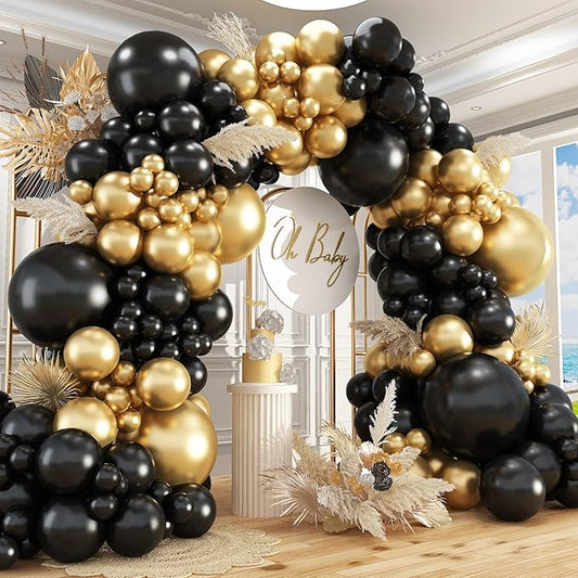 412Pcs Black and Gold Balloons Garland Arch Kit 18 12 10 5 Inch