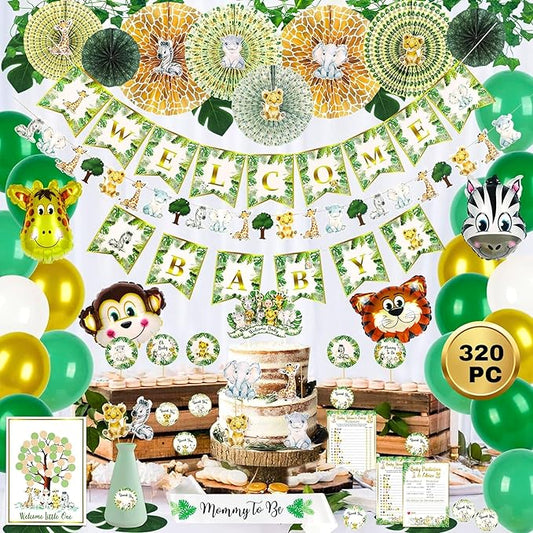 320 Piece Jungle Safari Baby Shower Decorations Kit for Boy or Girl