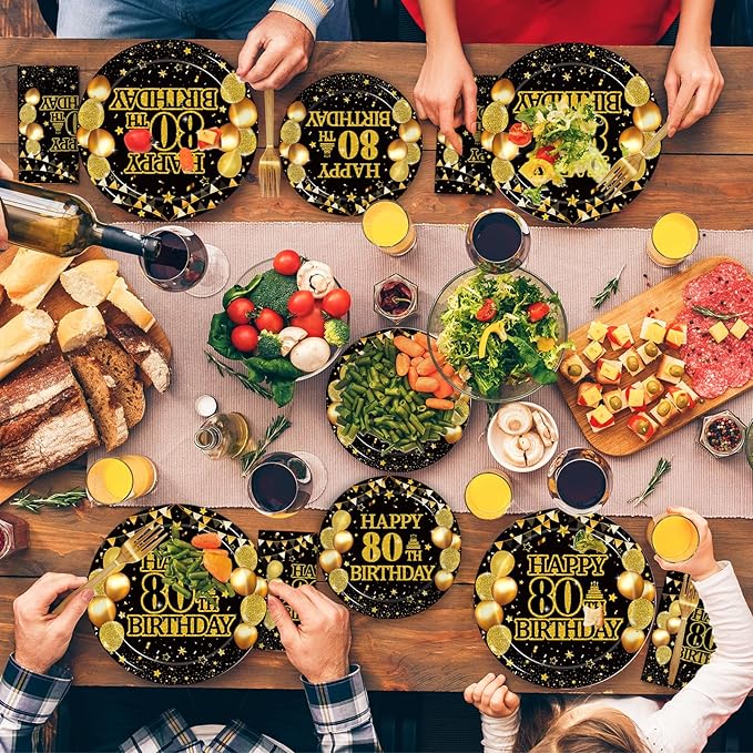 96Pcs 80th Birthday Party Tableware Set, Back in 1946 Birthday Party