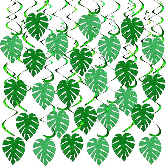 64 Pcs Hawaiian Luau Party Palm Leaves Swirl Decorations Hanging