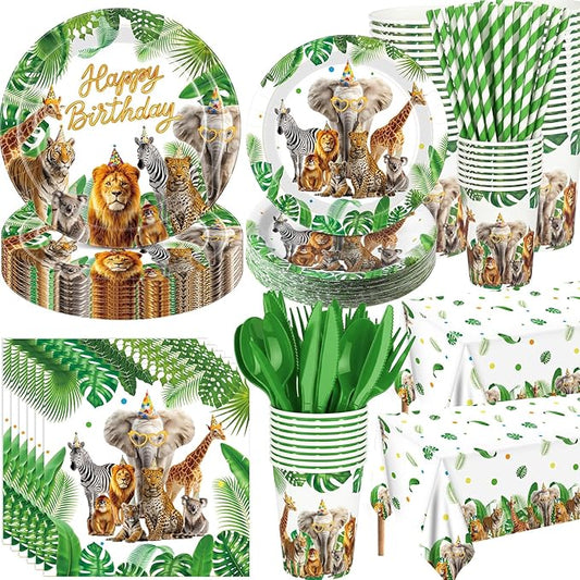 452 Pcs Safari Birthday Party Decorations for 50 Guests Jungle