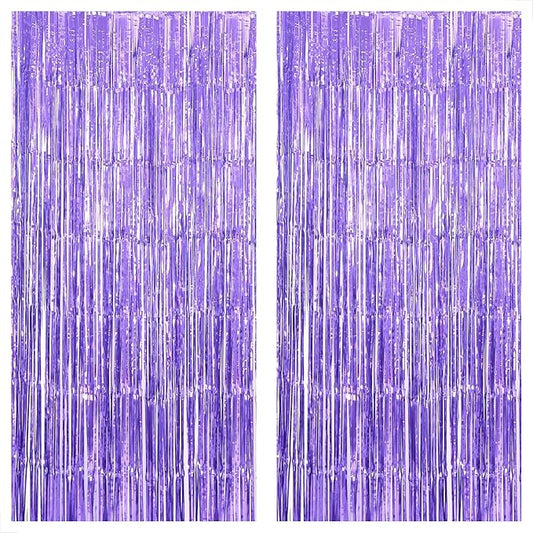 KatchOn, Light Purple Foil Fringe Curtain - 3.2x8 Feet, Pack of 2 for
