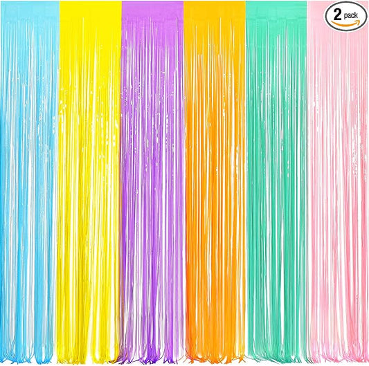 Tinsel Foil Fringe Curtains - 2Pcs 3.2x8.2ft Pastel