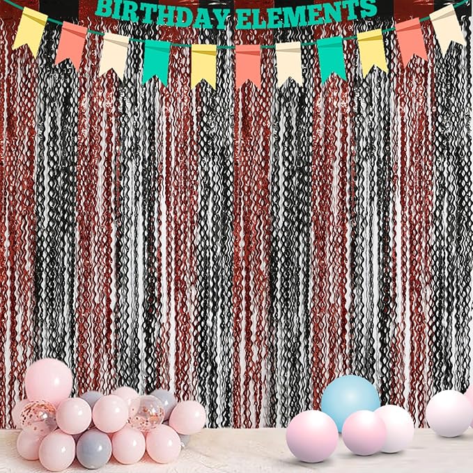 4 Pack Sparkle Red and Black Fringe Curtain - 3.3x6.6 Feet Tinsel