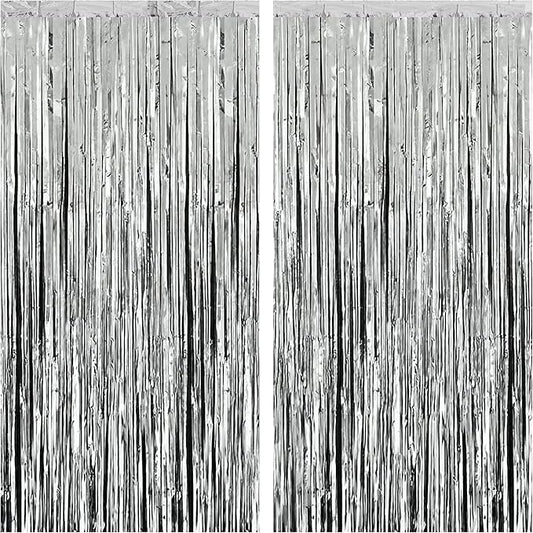 XtraLarge Silver Foil Fringe Curtain - 3.2x8 ft Pack of 2