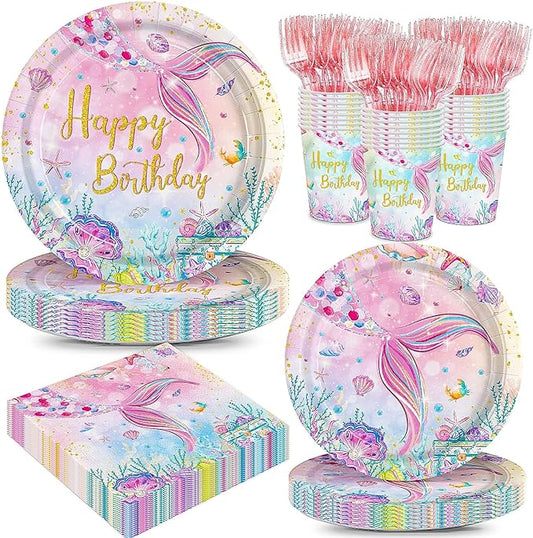 120Pcs Mermaid Birthday Party Plates Under the Sea Ocean Paper