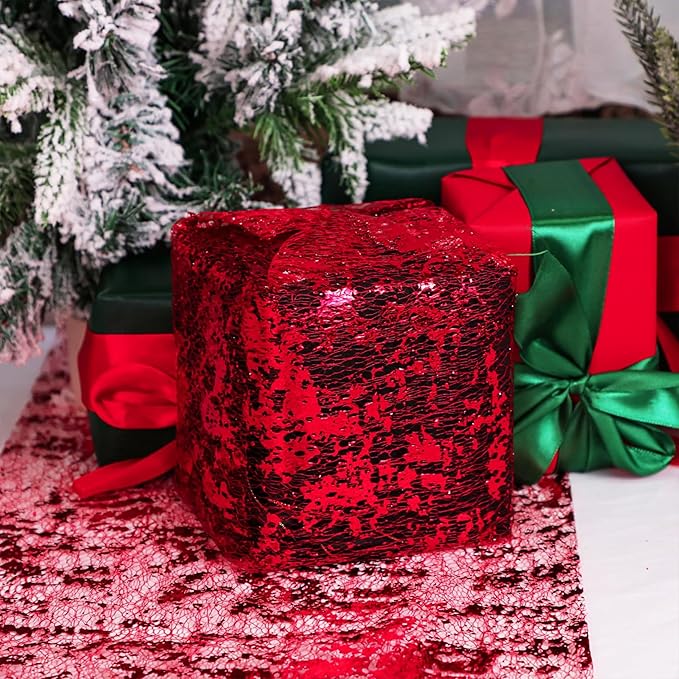 Red Sparkly Table Runner Sequin Glitter Metallic Foil