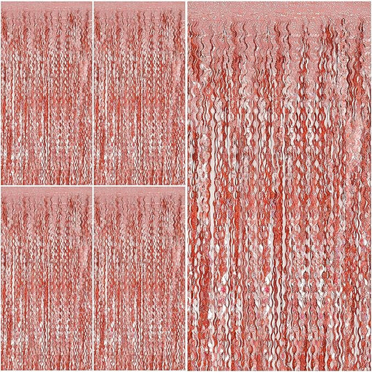Rose Gold Tinsel Foil Fringe Curtains Wavy Backdrop for Parties