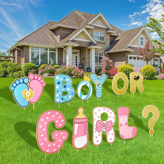 11 Pcs Gender Reveal Decorations Baby Shower Yard Signs with Stakes