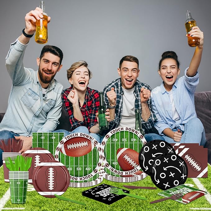 Football Party Decorations Tableware 168pcs Football Plates and
