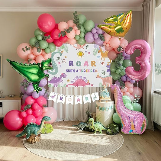 Dinosaur Balloon Garland Arch Kit Pastel Pink green and purple with #2