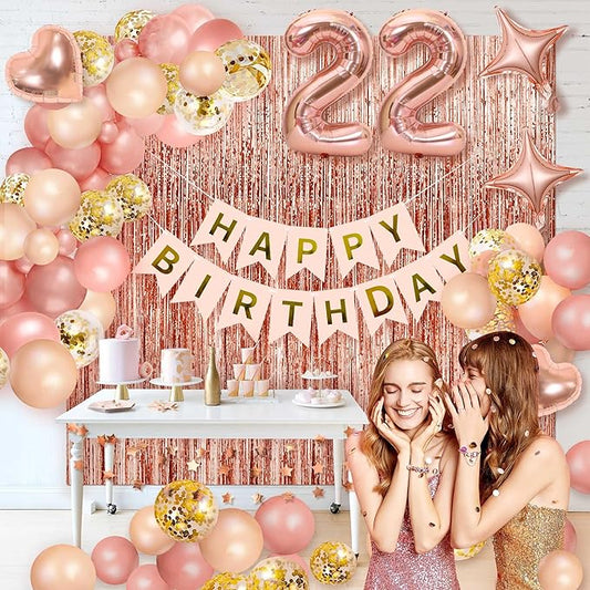 Rose Gold Birthday Party Decorations Happy Birthday Banners Tassel