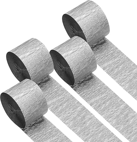 Captain Décor 4 Crepe Paper Streamers Rolls, 328ft Pack of 4 Silver
