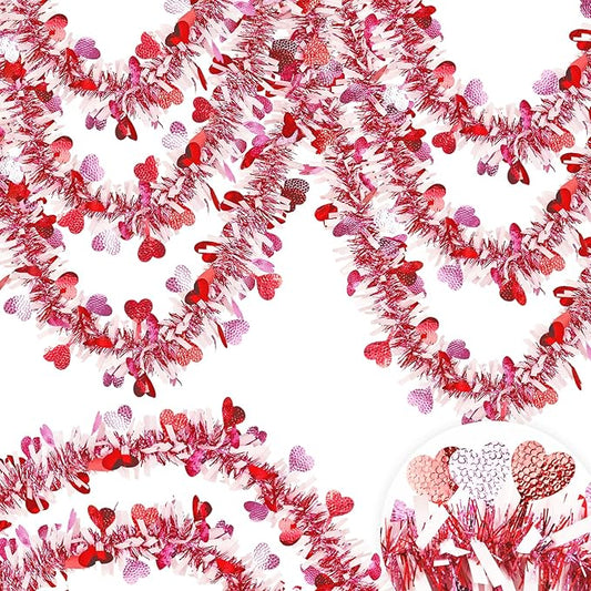 66 FT Valentine's Day Heart Tinsel Garland Decor Red Pink Heart