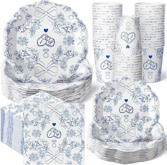 250 Pcs Something Blue Disposable Plates and Napkins Bridal Shower