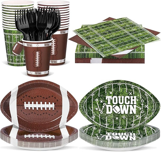144 Pieces Football Party Decorations Disposable Football Tableware