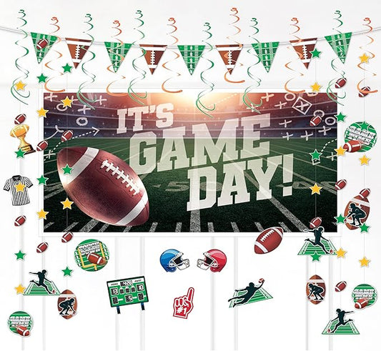 32 Piece Football Party Decoration Kit Banners Foil Swirls Garlands