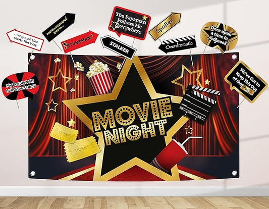 Movie Night Party Decoration Kit Includes Photography Backdrop & 10