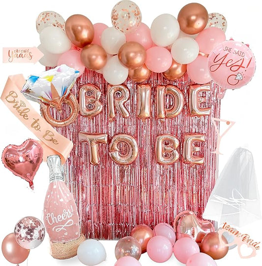 VIDAL CRAFTS Rose Gold Bridal Shower Decorations 62 Piece Pink