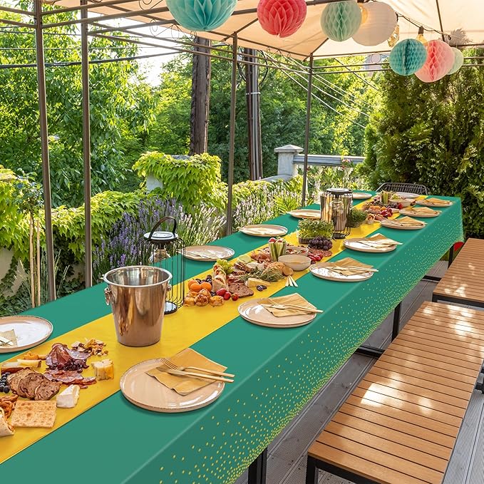 8Pack Disposable Plastic Party Tablecloths and Satin Table Runner Set