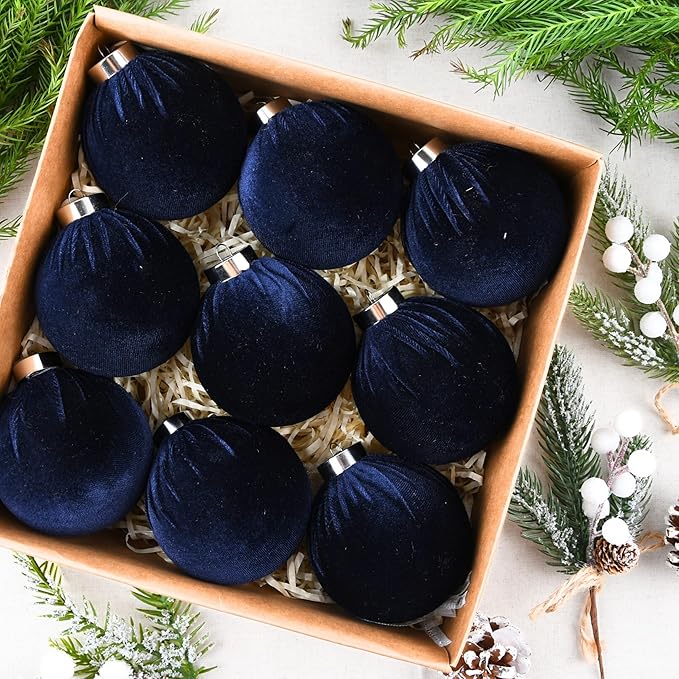 Velvet Ornaments for Christmas Tree Decorations - Navy Blue Xmas Ball