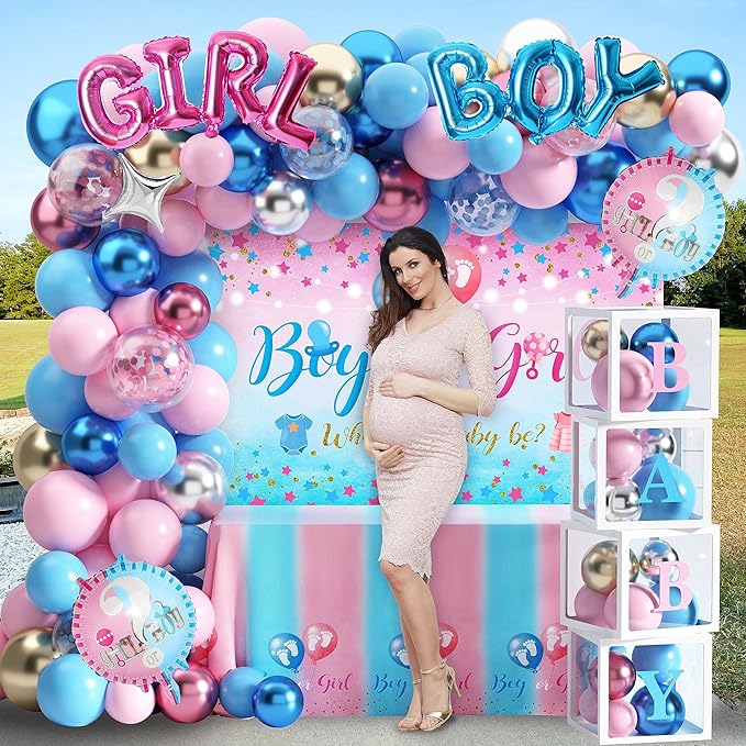 92Pcs Gender Reveal Decorations and Baby Box with Letters Set Boy or