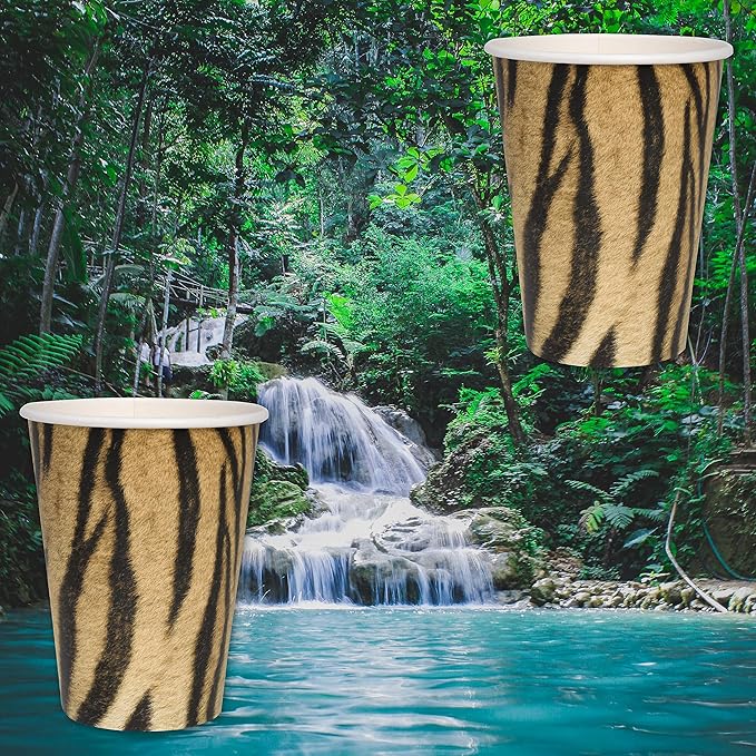 24 Jungle Safari Tiger Cups 12oz Heavyweight Paper Cups with Big Cat