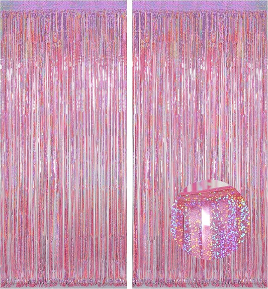 Pink Tinsel Curtains Backdrop, 3.2 ft x 8.2 ft Sparkle