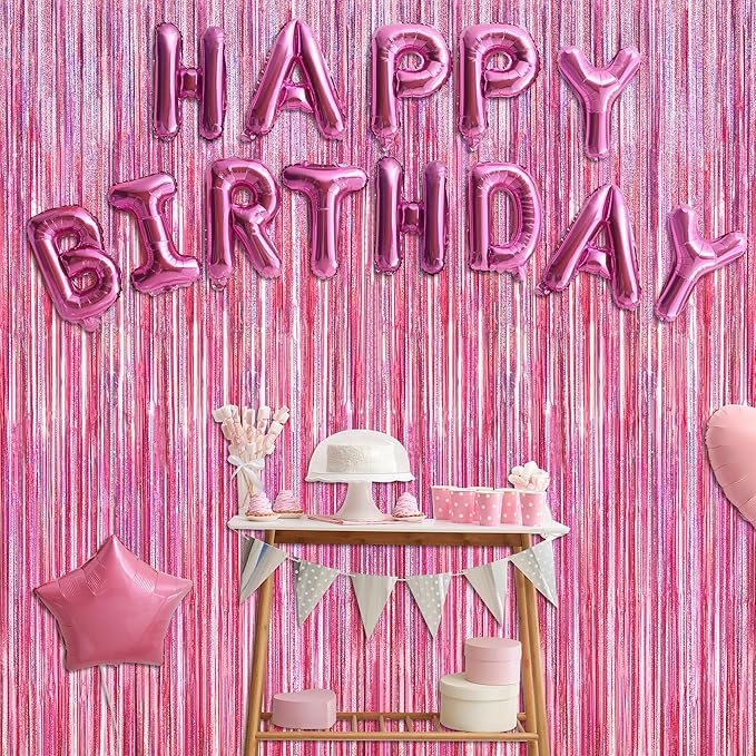 2 Pack Glitter Pink Backdrop, 3.28 FT x 7.05 FT Birthday Party