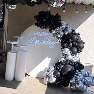 Black and Silver Balloons Arch Garland Kit, 134pcs Metallic Chrome