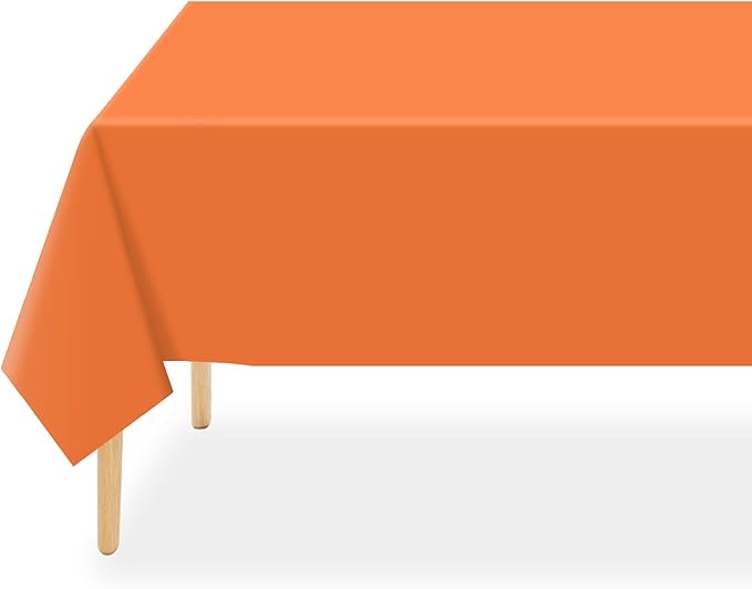 QIKSION Orange Plastic Table Cloth Disposable 3 Pack, 54 x 108 Inch