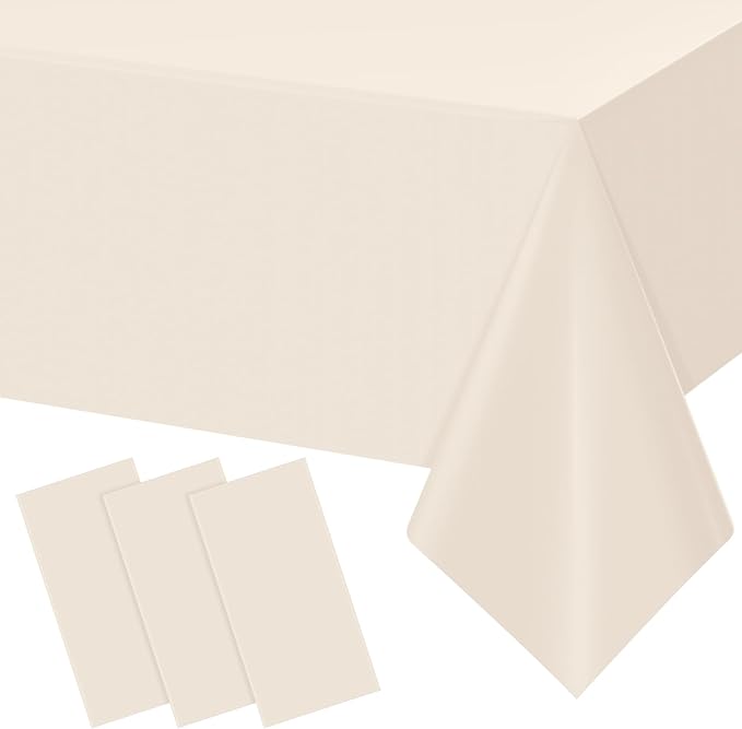 3Pcs Beige Tablecloths for Rectangle Tables,Disposable Plastic Ivory