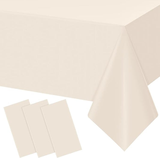 3Pcs Beige Tablecloths for Rectangle Tables,Disposable Plastic Ivory