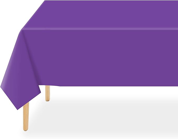 QIKSION Purple Plastic Table Cloth Disposable 2 Pack, 54 x 108 Inch