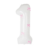 40 Inch White Number Balloons with Pink Bow Coquette Birthday White