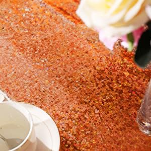 TCBESTO 6 Pack Orange Sequin Table Runner 12 x 72 Inch - High Density