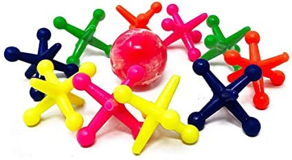 JA-RU Jumbo Jax Toy Set w/Rubber Ball (24 Jax Set) Rainbow Neon Color