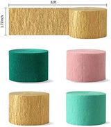 Sage-Green Pink-Gold Crepe Paper Streamers - 8 Rolls Green Party