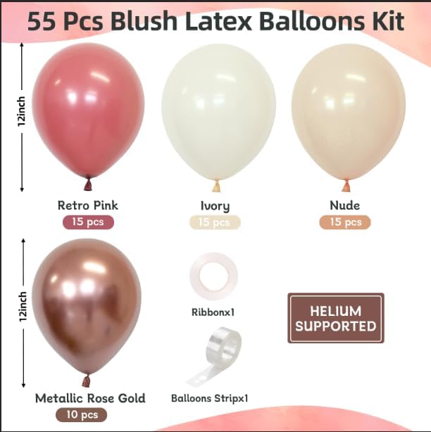 CVPARTON Retro Blush Pink Balloons 55 Packs 12 Inch Dusty Pink