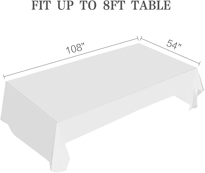 2 Packaging White Plastic Tablecloth, 54 inch x108 inch Rectangular