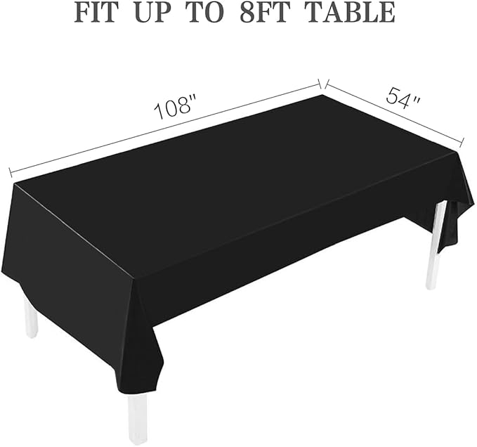 2 Packaging Black Plastic Tablecloth, 54 inch x108 inch Rectangular
