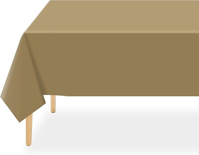 QIKSION Gold Plastic Table Cloth Disposable 6 Pack, 54 x 108 Inch