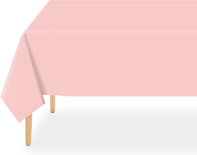 QIKSION Blush Pink Plastic Table Cloth Disposable 2 Pack, 54 x 108