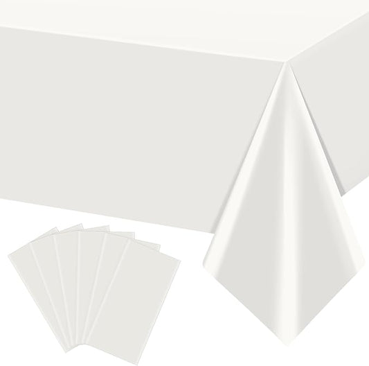 6Pcs 54 x 108 Inch White Rectangle Tablecloth,Disposable Plastic