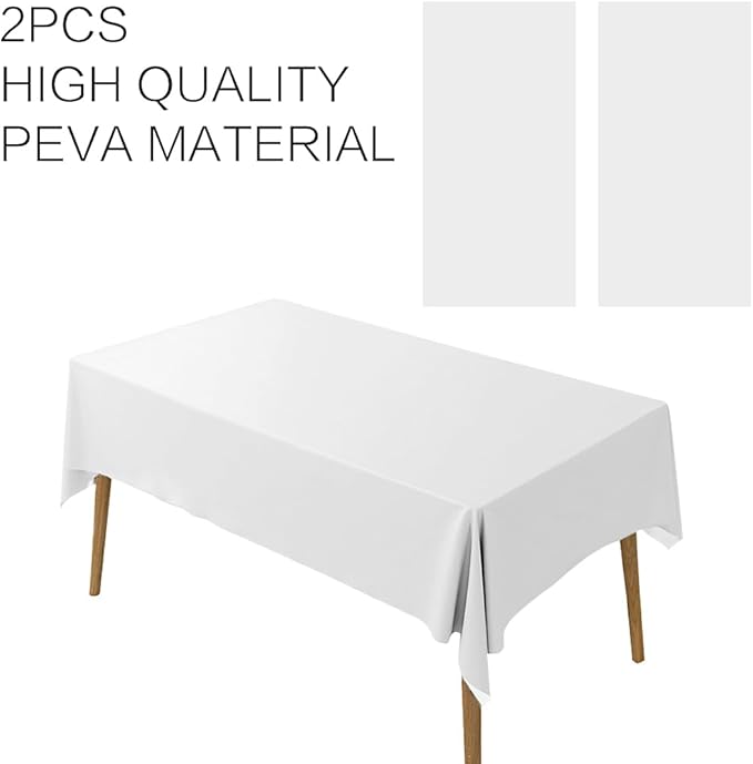 2 Packaging White Plastic Tablecloth, 54 inch x108 inch Rectangular