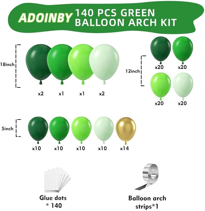 Green Balloon Arch Kit, ADOINBY 140Pcs Emerald Dark Lime Pastel Green