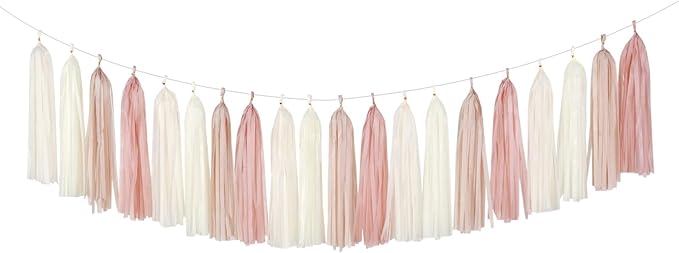 Champagne-Gold Beige Boho Party-Decorations Tassel-Garland - 20pc